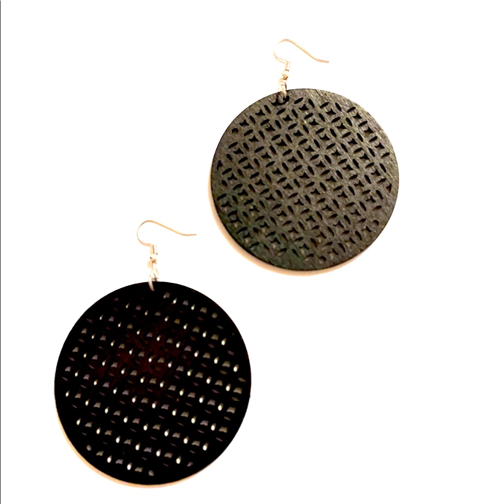 Round Black Wooden Earrings